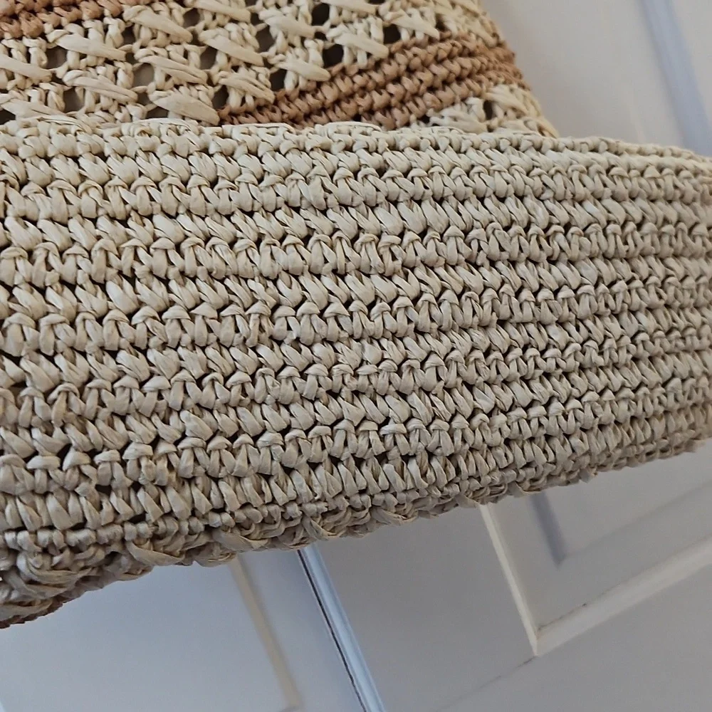 Nordstrom Raffia Tote Bag - Cream and Brown - Picture 5 of 6
